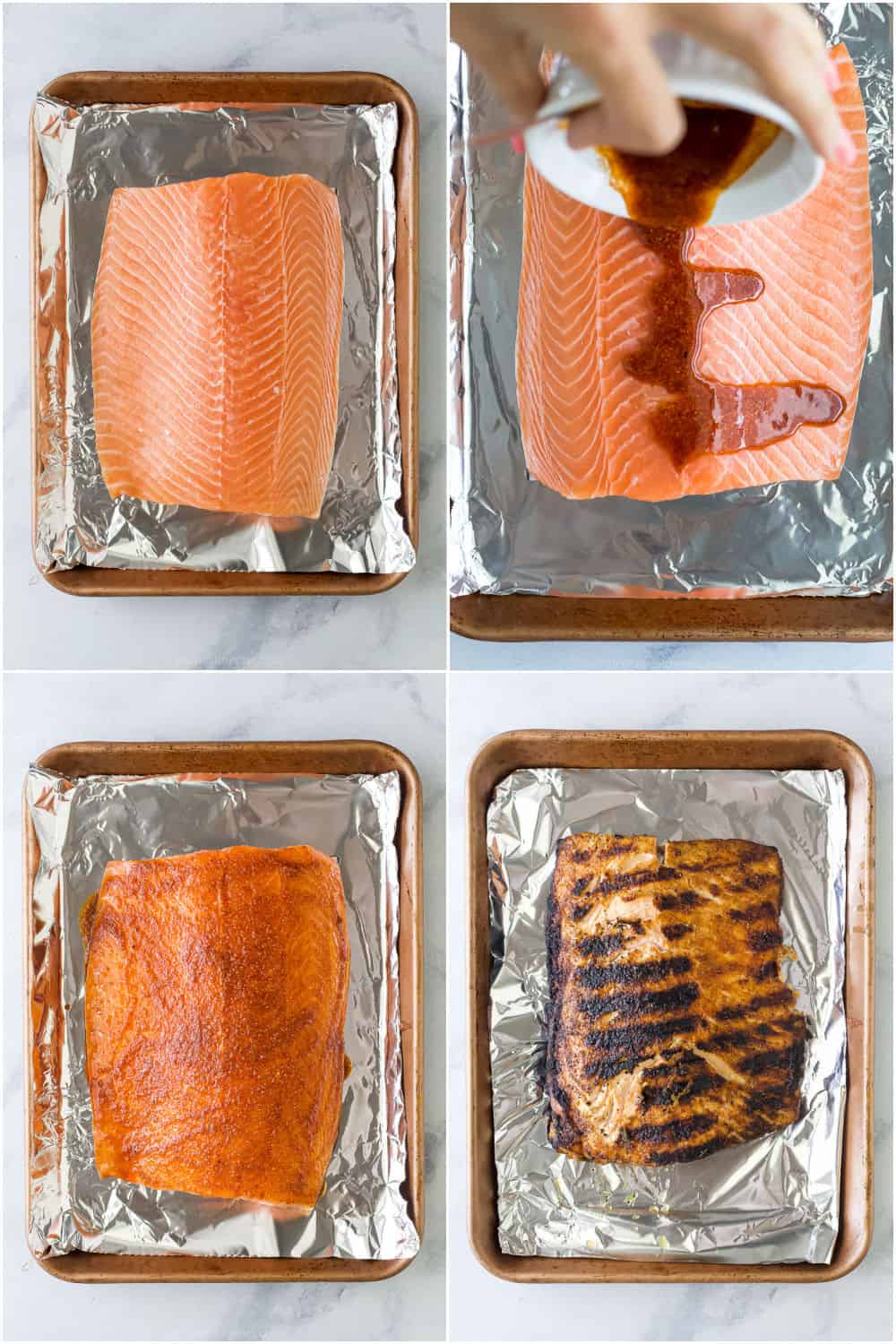 step by step photos of how to make blackened grilled salmon