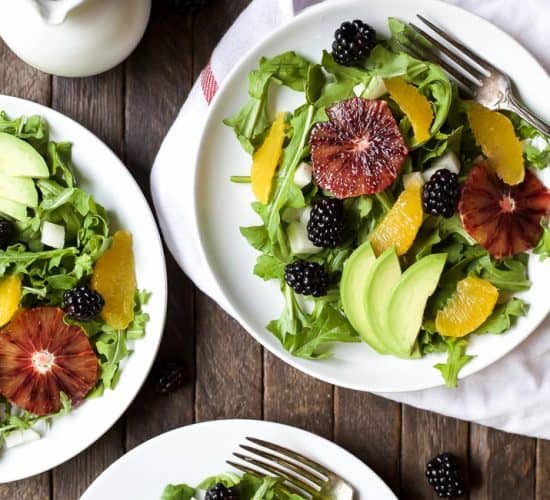 Summer Citrus Avocado Salad filled with fresh blackberries, avocado, spicy arugula, and vibrant citrus then finished with a Citrus Vinaigrette. This Salad is light, refreshing, low calorie, and takes minutes to make! | joyfulhealthyeats.com #glutenfree #vegetarian #paleo