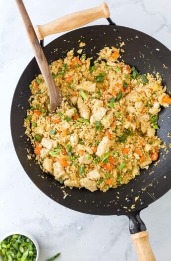 wok filled with low carb chicken fried rice