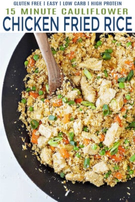 pinterest pin for 15 Minute Cauliflower Chicken Fried Rice