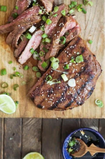 Asian Grilled Flank Steak that is melt in your mouth delicious! This Flank Steak is marinaded with a swoon worthy Asian sauce and then grilled to sear in all the flavors for the ultimate dinner done in minutes! | joyfulhealthyeats.com #glutenfree