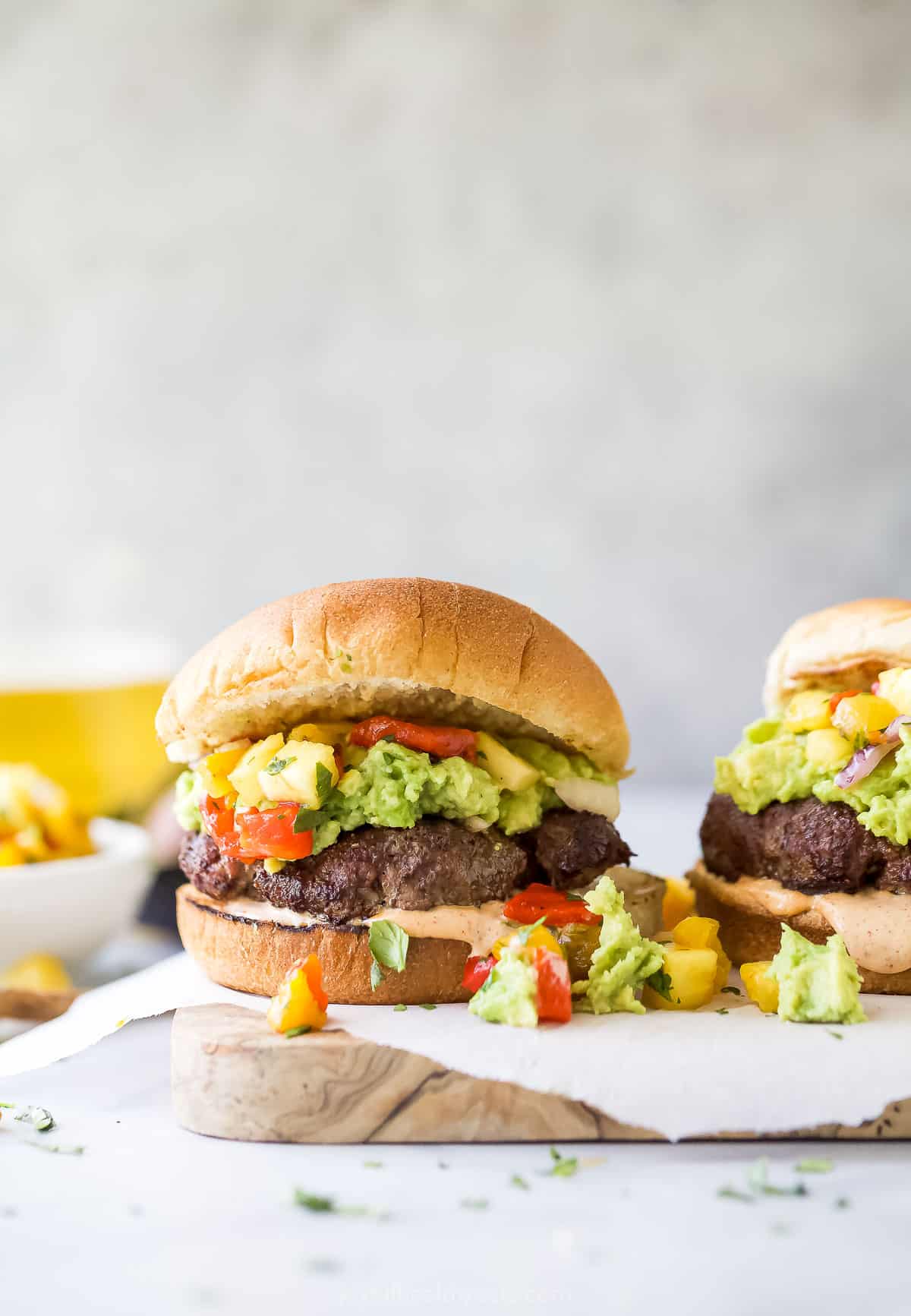 One avocado burger with fillings. 