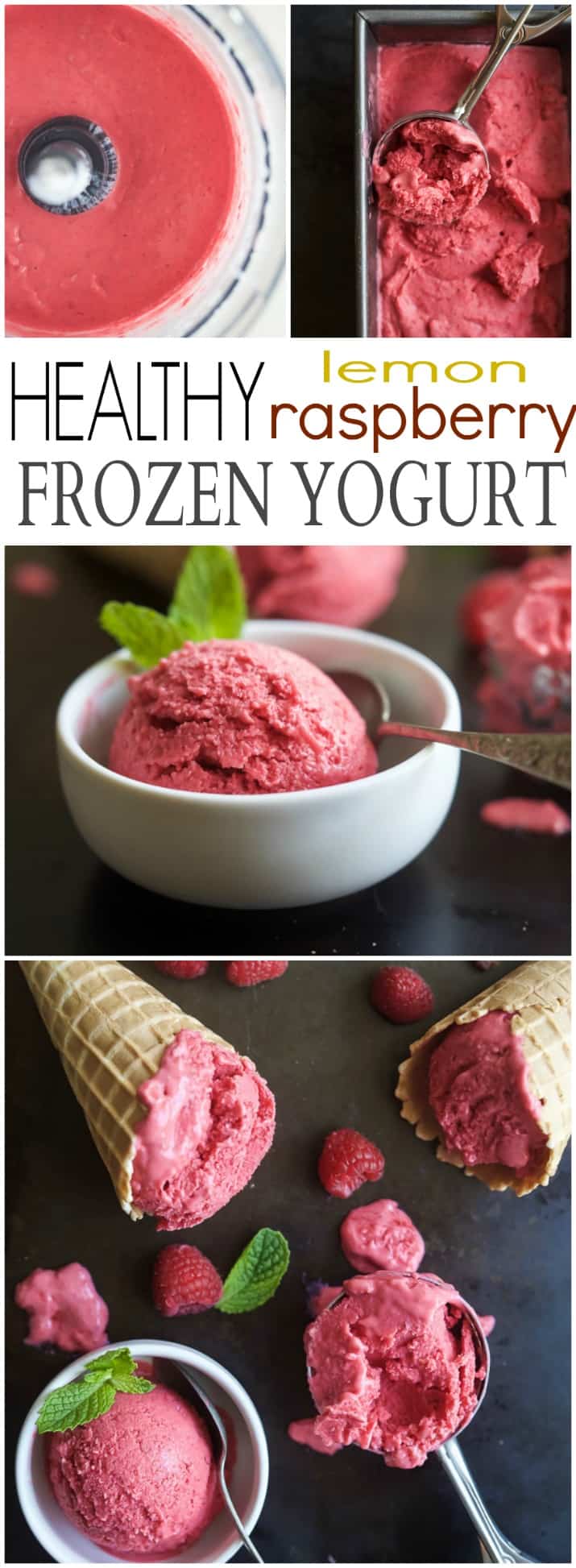 5 Minute Lemon Raspberry Frozen Yogurt using only 4 ingredients - it's healthy, sweet, delicious and so easy to make! | gluten free recipes 