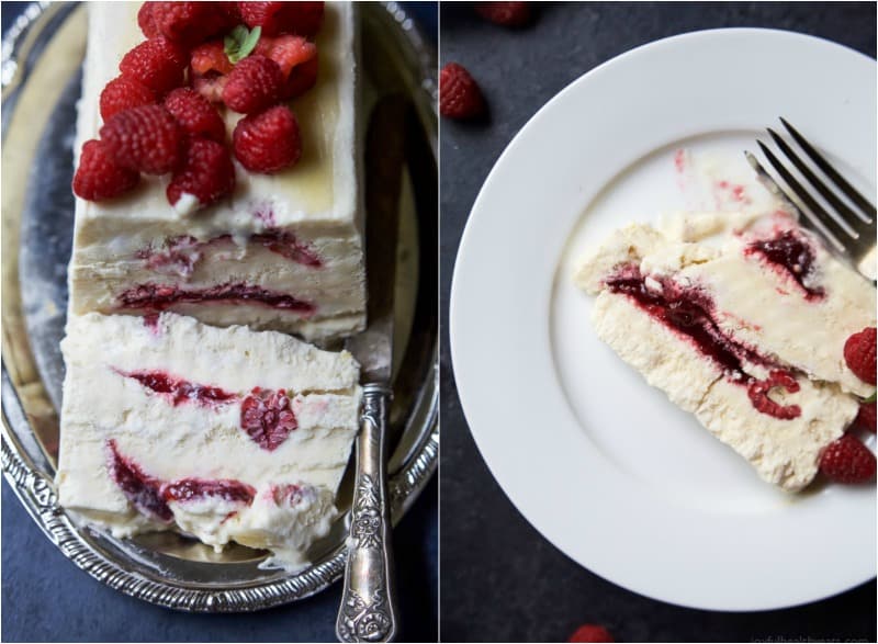 Indulgent Raspberry Amaretto Semifreddo, it's everything ice cream wishes it could be - light, creamy, and airy. This dessert is perfect for the summer and you'll love the secret sauce nestled inside every bite!| joyfulhealthyeats.com #glutenfree #ad #dairyfree