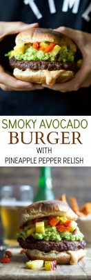 Delicious Smoky Avocado Burger with Pineapple Pepper Relish!