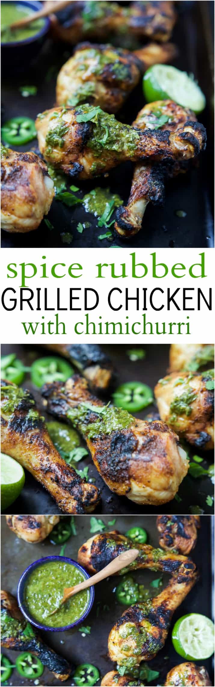 Spice Rub Grilled Chicken with a fresh Chimichurri sauce - a healthy, easy, 30 minute meal packed with fresh zesty flavors. This chicken recipe will quickly be a family favorite! | joyfulhealthyeats.com #paleo #glutenfree