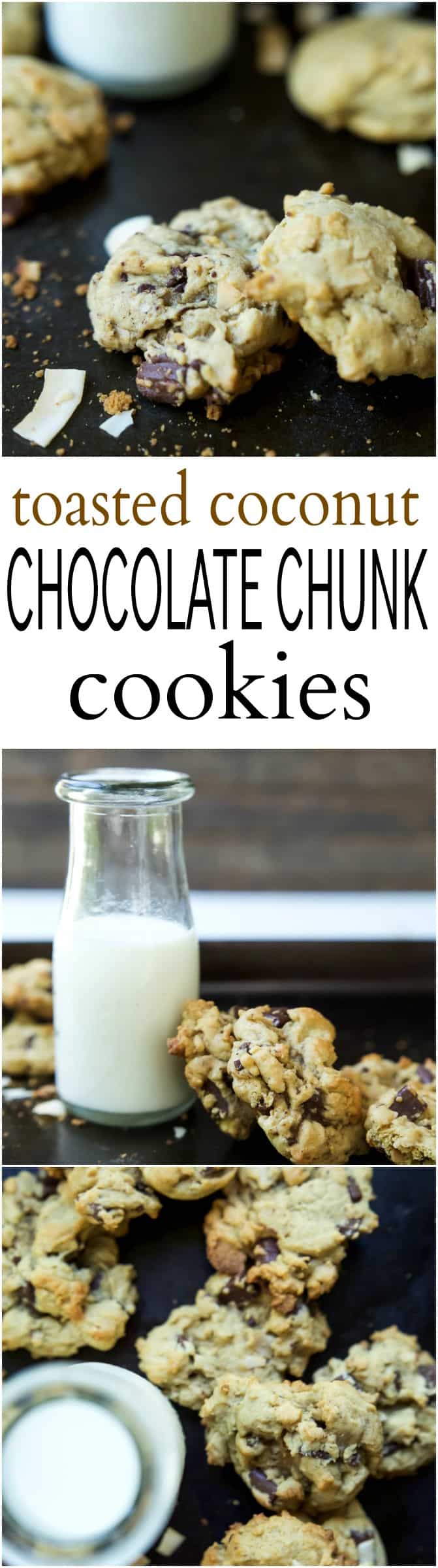 Toasted Coconut Chocolate Chunk Cookies that are soft, chewy, oozing with chocolate goodness all while using LESS butter and sugar! I guarantee you'll want to hoard these cookies! | joyfulhealthyeats.com 