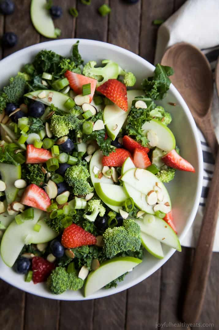 Top view of Summer Detox Salad with Citrus Basil Vinaigrette in a bowl