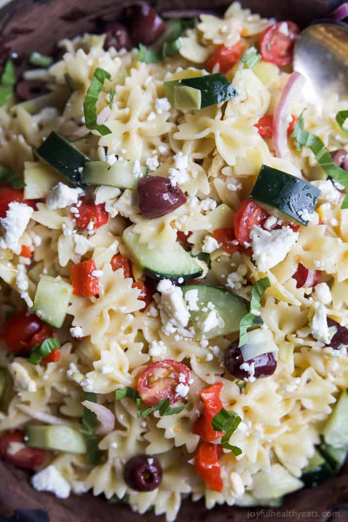 Close-up of Greek Pasta Salad 