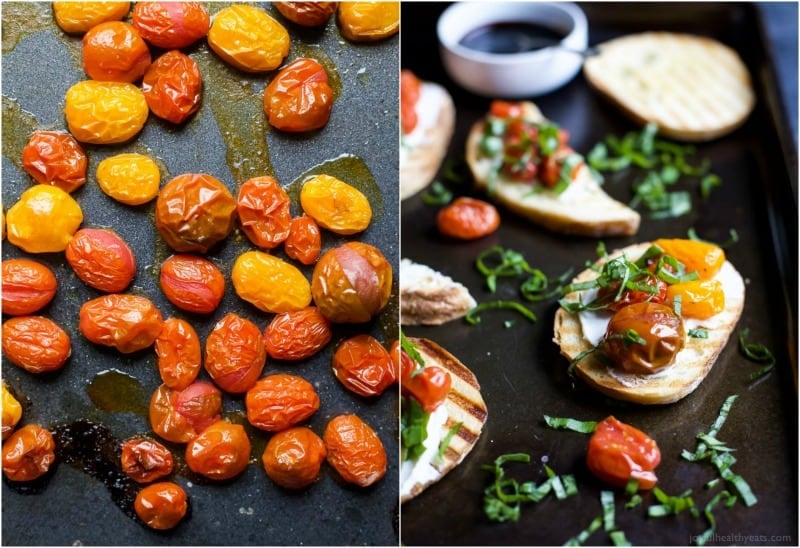 Roasted Tomato Bruschetta with Whipped Goat and a Balsamic Reduction Drizzle - an appetizer that everyone will love and only takes minutes to make! | joyfulhealthyeats.com