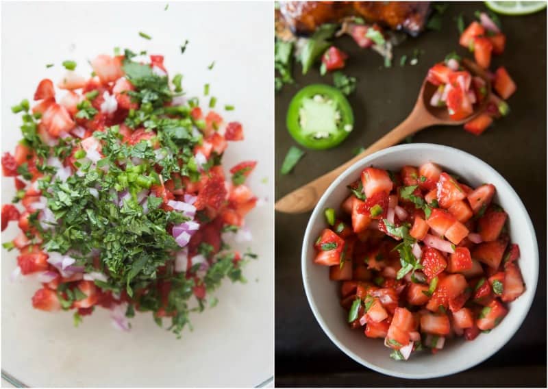 Spice Rubbed Cedar Plank Salmon topped with a refreshing Strawberry Salsa. This Salmon is the ultimate summer main dish and definitely a crowd pleaser! | joyfulhealthyeats.com #glutenfree
