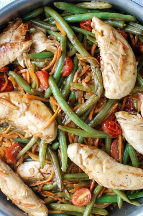 A Large Pot of Honey Balsamic Chicken and Vegetables