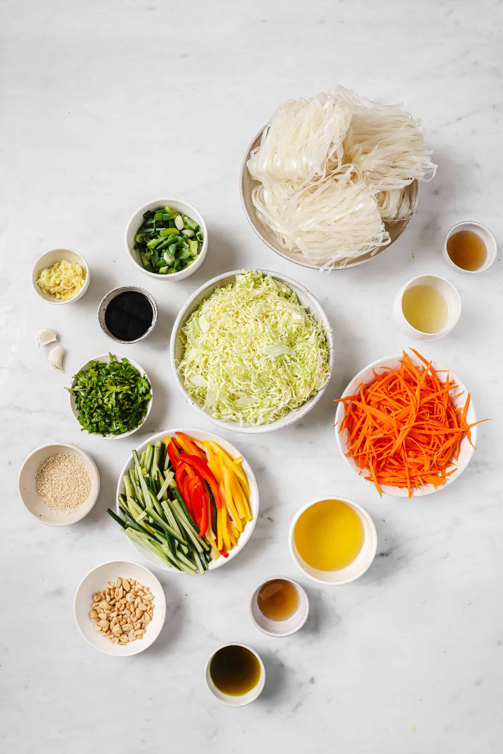 Ingredients for Asian noodle salad recipe.