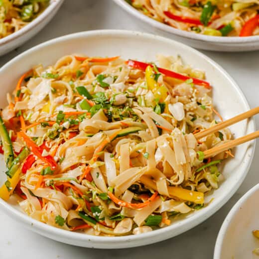 Landscape photo of Asian noodle salad.