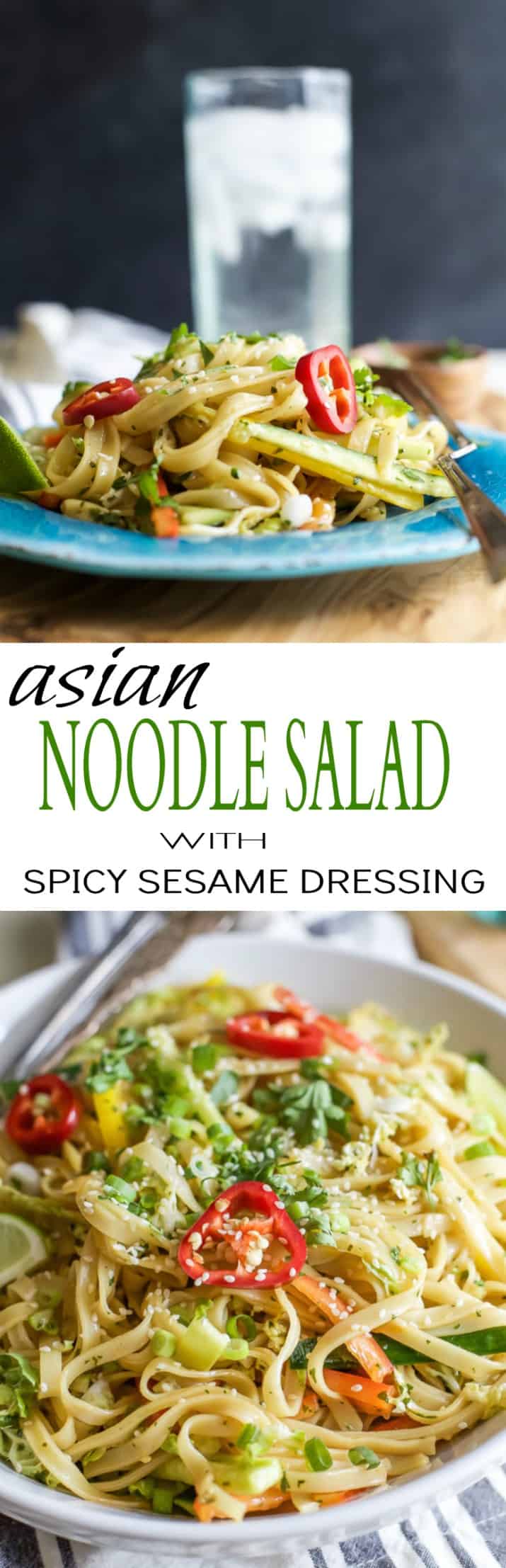Pinterest image for Asian Noodle Salad with a Spicy Sesame Dressing