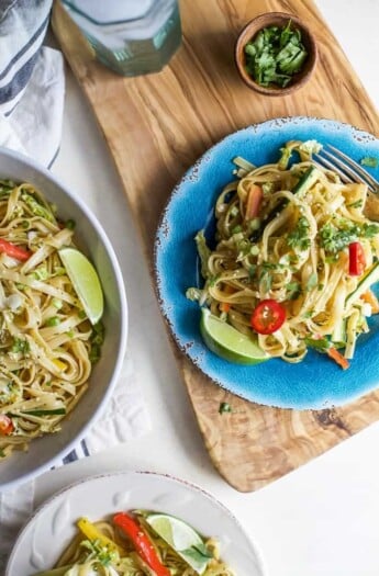 Asian Noodle Salad with a Spicy Sesame Dressing - easy to make, low in calories and bursting with flavor. Once you try this you'll be craving it all the time. | joyfulhealthyeats.com #vegetarian