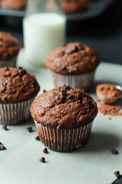 No refined Sugar, crazy moist, loads of chocolate flavor with great banana taste. These Skinny Double Chocolate Banana Muffins are the muffins of your dreams!
