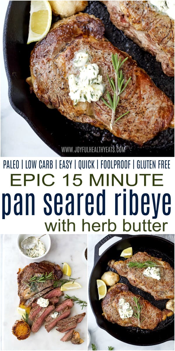 pinterest image for epic 15 minute pan seared ribeye