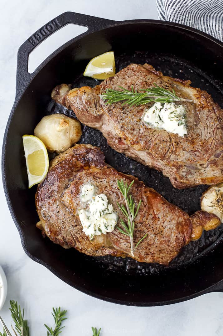 Cast Iron Steak (with garlic herb butter) - A Pinch of Healthy