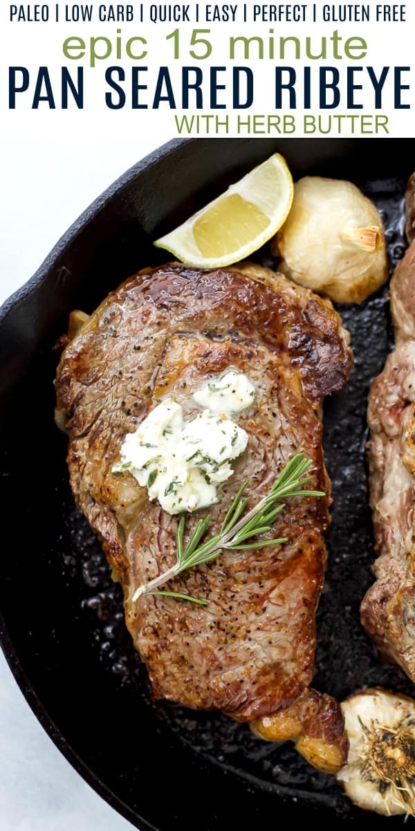 pinterest image for pan seared ribeye