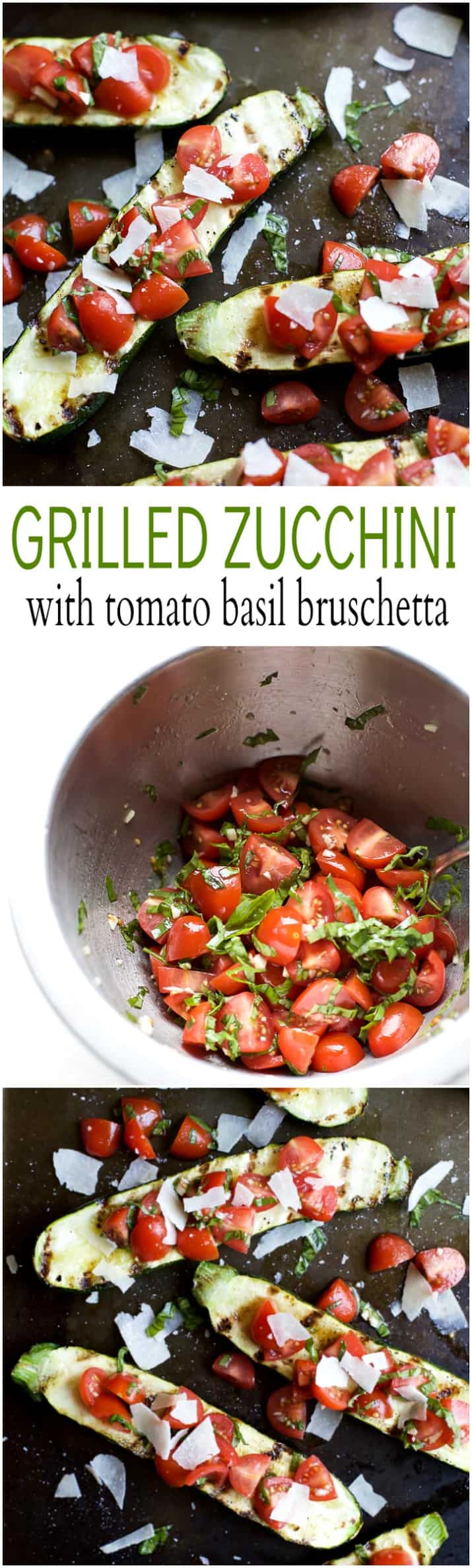 Recipe collage for Grilled Zucchini with Tomato Basil Bruschetta