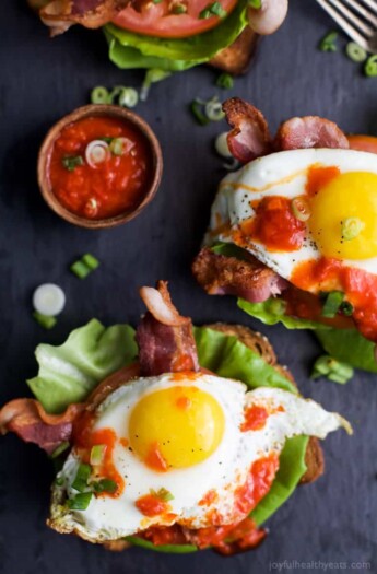 A Bird's-Eye View of Open Faced BLT Breakfast Sandwiches