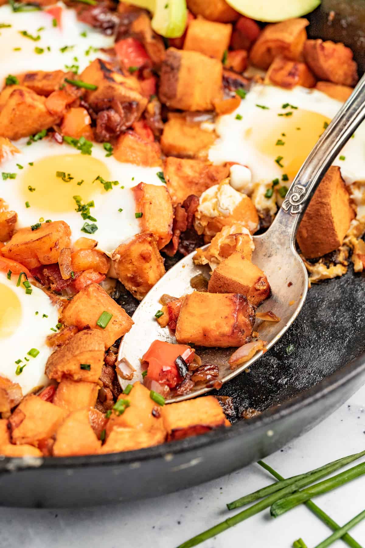 Spoonful of breakfast hash. 