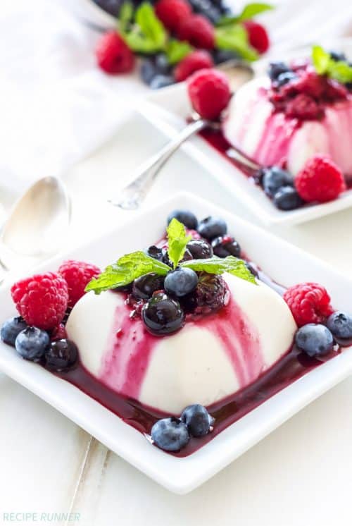 This Vanilla Yogurt Panna Cotta with Warm Berry Sauce has all the creamy rich flavor that you expect from the traditional version, but is healthy enough to serve for breakfast, snack or light dessert.