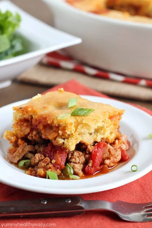 Tamale Pie – flavorful turkey and spices topped with a layer of cornbread. Absolutely delicious!