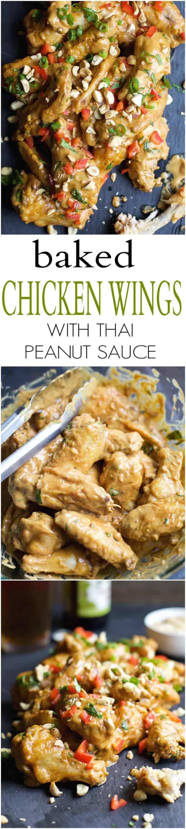 Title Image for Crispy Baked Chicken Wings with Thai Peanut Sauce