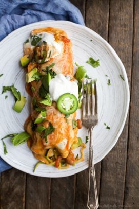 Spiralized Vegetable Enchiladas are a easy light 30 minute meal. Perfect for your next taco night!