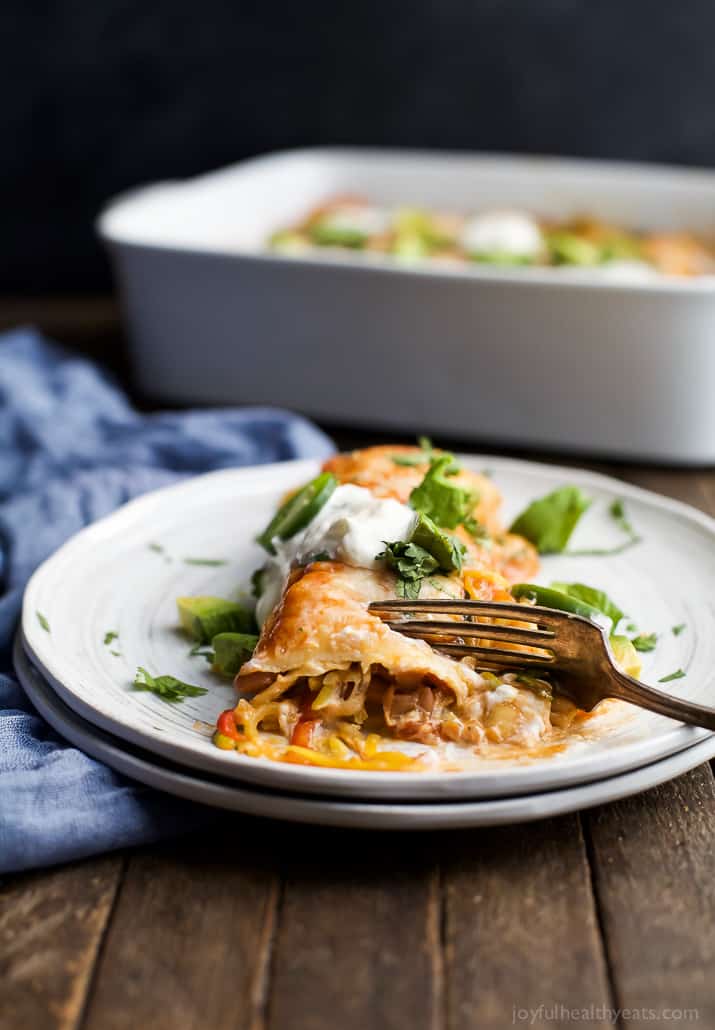 Spiralized Vegetable Enchiladas are a easy light 30 minute meal. Perfect for your next taco night or quick weeknight dinner!