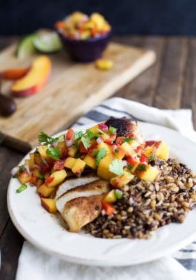 Easy Pan Seared Chicken Breasts Recipe with Peach Salsa
