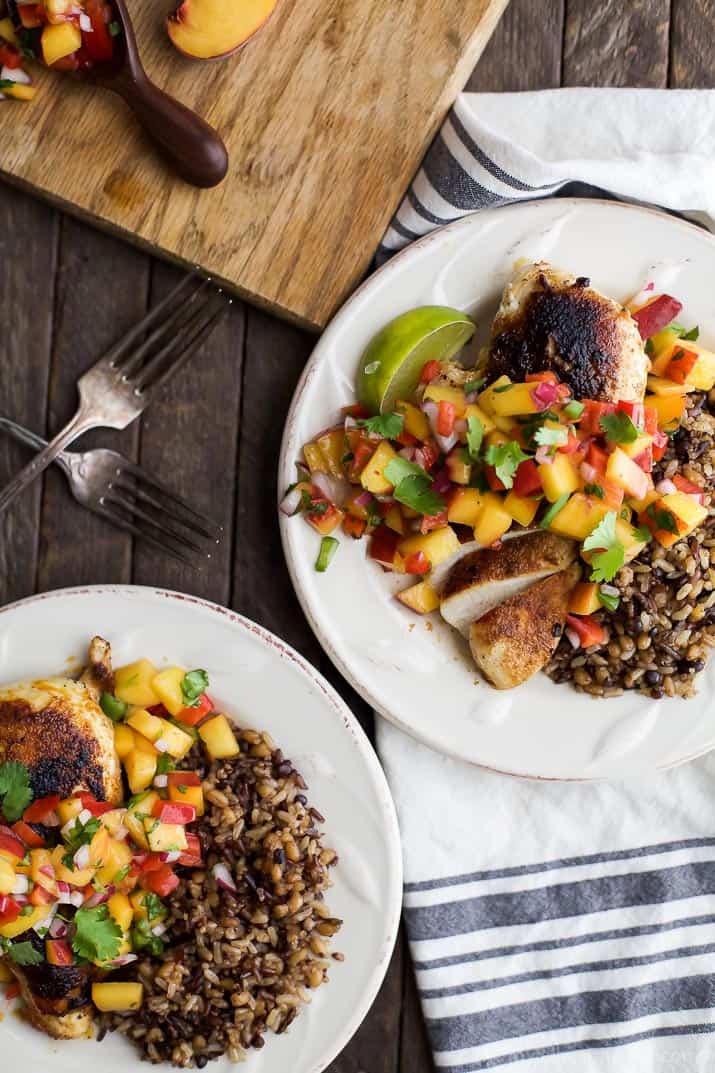 Pan Seared Chicken Breast with fresh Peach Salsa, a flavorful chicken dinner that's done in 30 minutes. It's the perfect meal for a school night! | joyfulhealthyeats.com #paleo #glutenfree