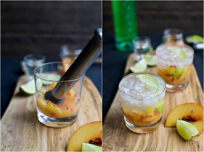 Brazilians know how to make a cocktail! Perfectly refreshing and easy to make - this Peach Caipirinha is hands my drink of choice! | joyfulhealthyeats.com