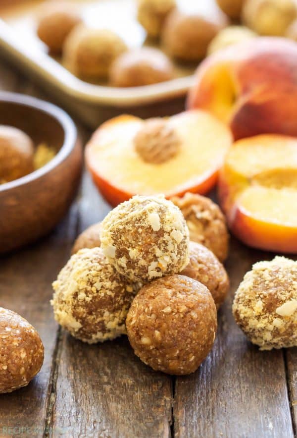 Freeze dried peaches give these Peach Pie Energy Bites an extra peachy flavor! A healthy, gluten-free, vegan, protein filled snack for peach lovers!