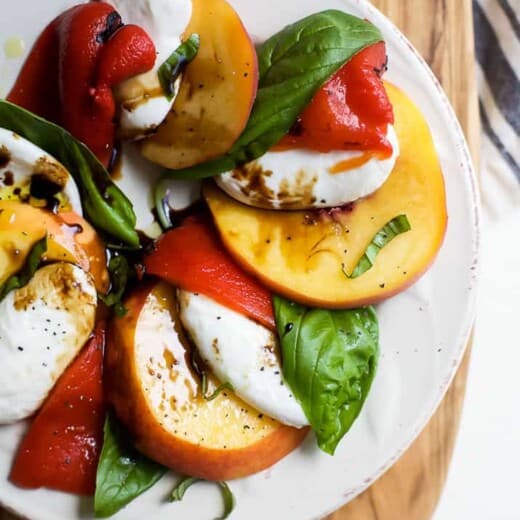 Roasted Red Pepper Peach Caprese with Balsamic Reduction -web-5