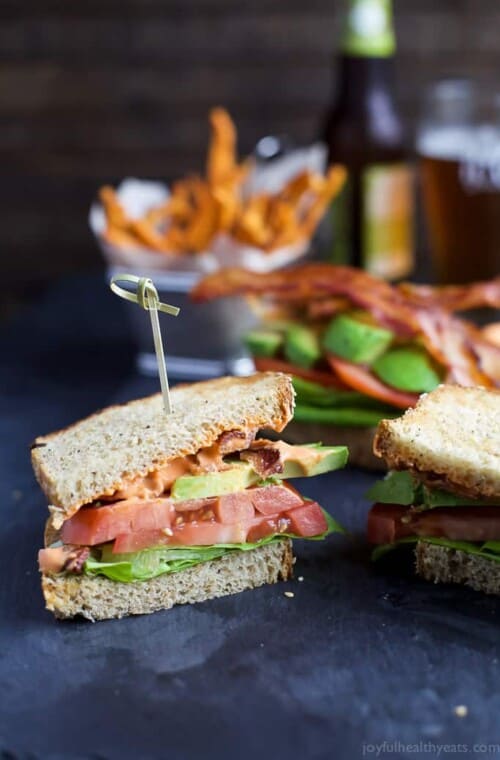 The Ultimate Avocado BLT slathered with a Harissa Mayo that takes this sandwich over the top... that and it's BACON and AVOCADO people! | joyfulhealthyeats.com