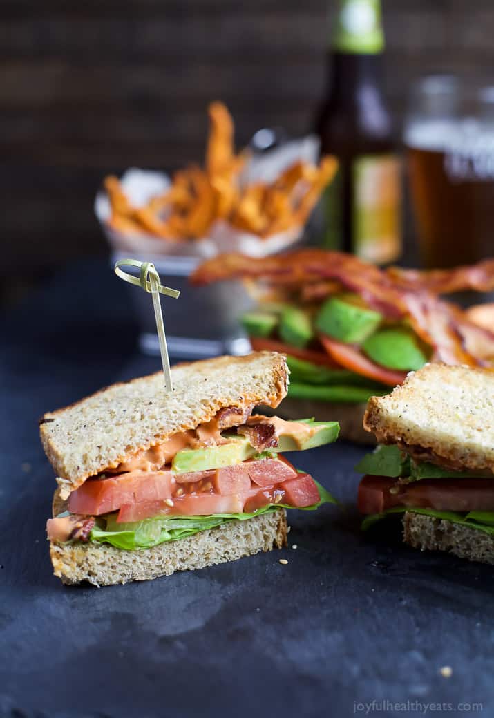 The Ultimate Avocado BLT slathered with a Harissa Mayo that takes this sandwich over the top... that and it's BACON and AVOCADO people! | joyfulhealthyeats.com