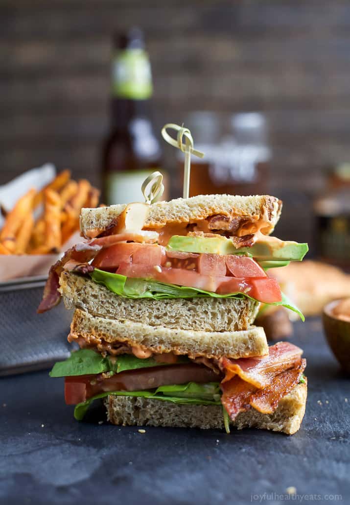 The Ultimate Avocado BLT slathered with a Harissa Mayo that takes this sandwich over the top... that and it's BACON and AVOCADO people! | joyfulhealthyeats.com