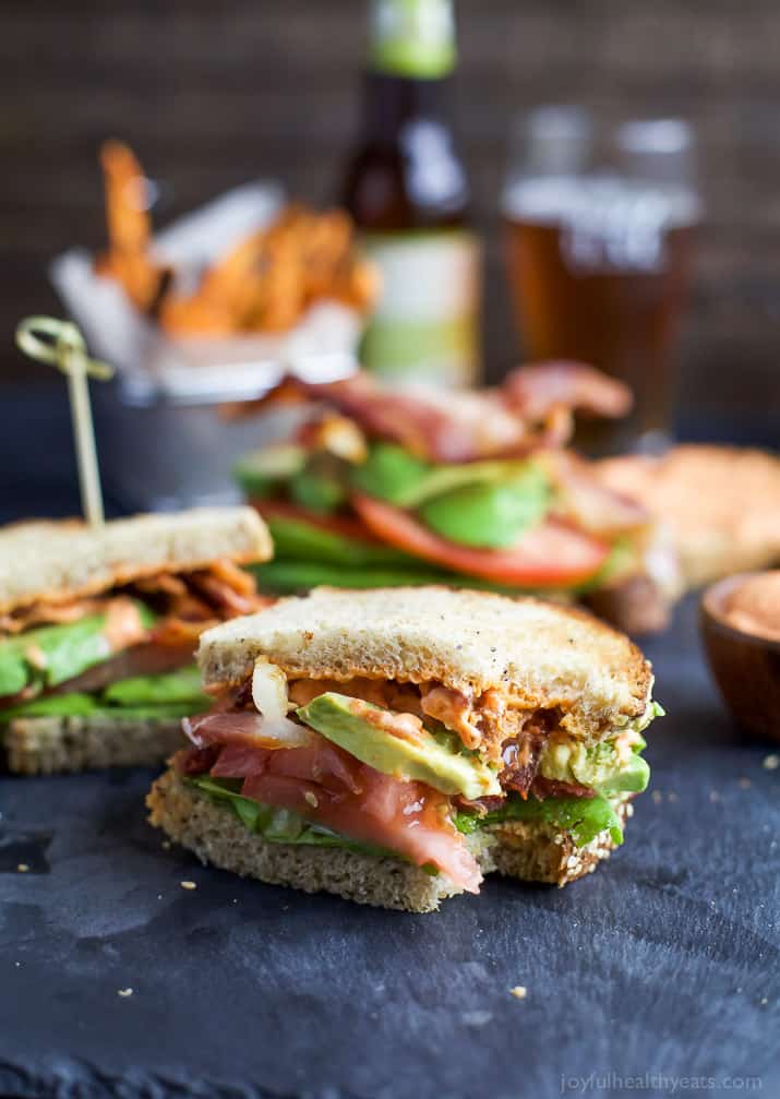 The Ultimate Avocado BLT slathered with a Harissa Mayo that takes this sandwich over the top... that and it's BACON and AVOCADO people! | joyfulhealthyeats.com