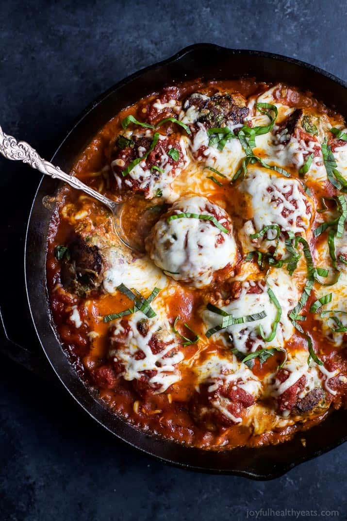 Cheesy Baked Turkey Meatballs cooked in Marinara sauce