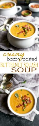 A collage of Creamy Bacon Roasted Butternut Squash Soup.