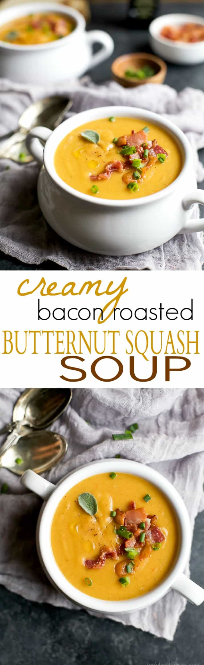 Collage for Creamy Bacon Roasted Butternut Squash Soup recipe