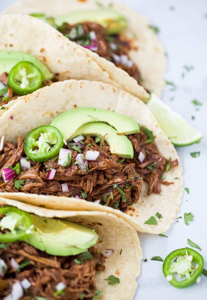 close up of slow cooker barbacoa short rib tacos