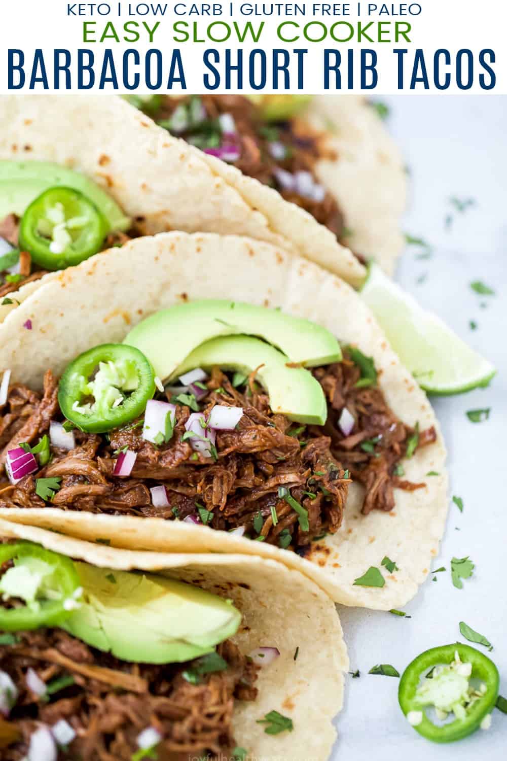 pinterest image for easy slow cooker barbacoa short rib tacos