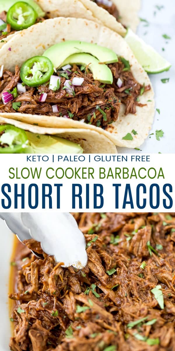 pinterest image for easy slow cooker barbacoa short rib tacos