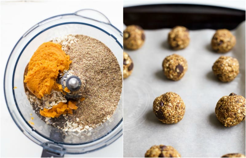 Kick up your energy during the day with these easy healthy Pumpkin Chocolate Chip Cookie Energy Bites! The perfect bite of pumpkin this fall and great for a midday snack! | joyfulhealthyeats.com