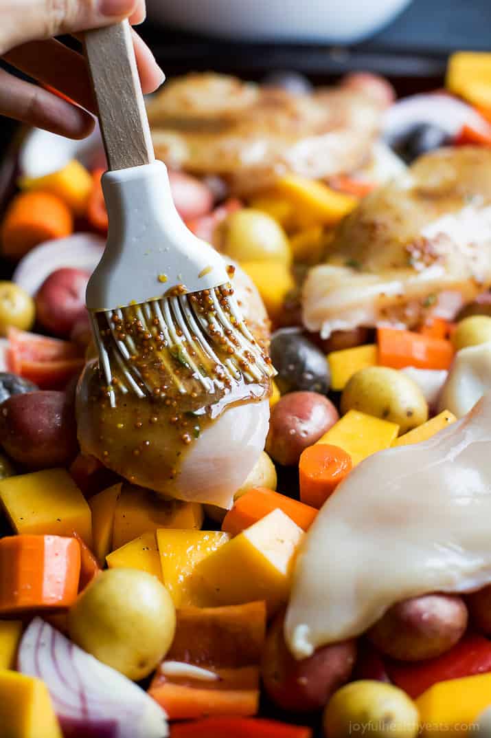 Sheet Pan Honey Mustard Chicken & Vegetables a meal that's healthy, easy, absolutely delicious, only 30 minutes and such an easy clean up! | joyfulhealthyeats.com #glutenfree #paleo