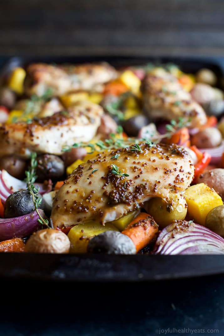 Sheet Pan Honey Mustard Chicken & Vegetables a meal that's healthy, easy, absolutely delicious, only 30 minutes and such an easy clean up! | joyfulhealthyeats.com #glutenfree #paleo